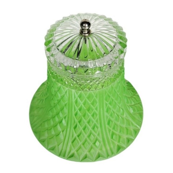 Vintage 30s Art Deco MCM Green Frosted Diamond Cut Glass Clip-On Bell Lampshade - Picture 4 of 9